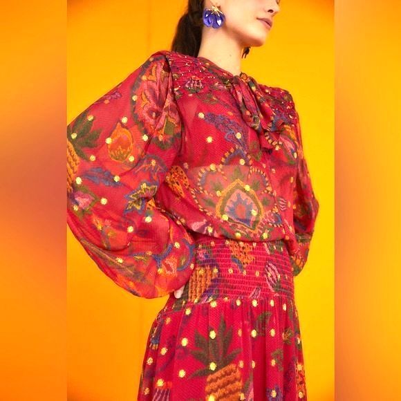 NWT Farm Rio Sunset Tapestry Floral Long Sleeve Boho Maxi Dress Warm Red Size XS - Picture 4 of 16